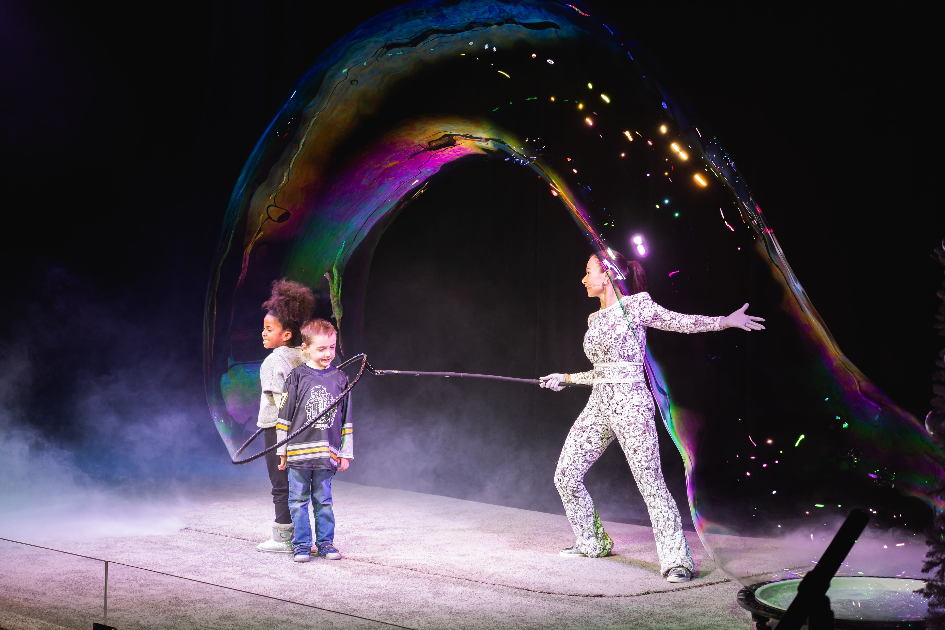 Gazillion Bubble Show performer on stage